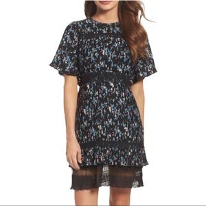 Chelsea28 | Pleated Floral Black Lace Midi Dress NWT